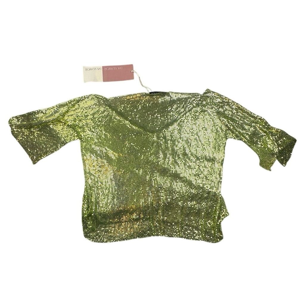 DA VEAMOR Chainmail Metal Mesh Top Lime Green Aluminum V-Neck Festival Y2K